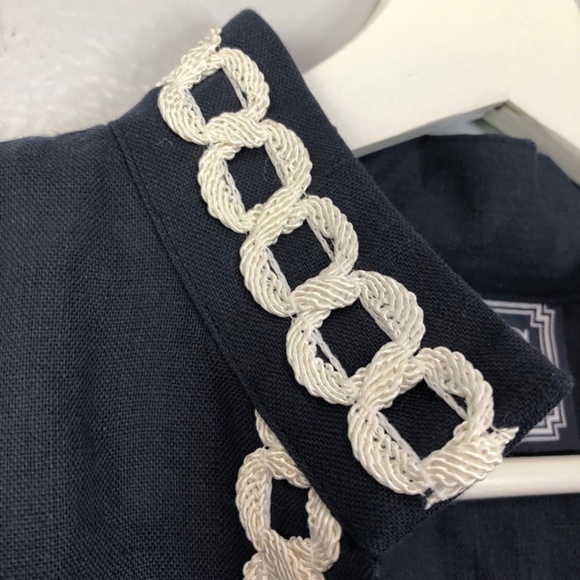 Sail to Sable Maxi Dress High Neck Slit Embroidered Navy - Picture 6 of 14